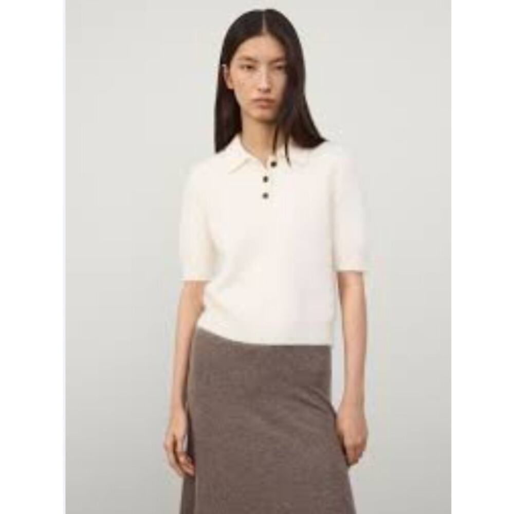 LISA YANG Sz 2 M L Carolyn Brushed 100% Cashmere Ivory Polo Sweater
